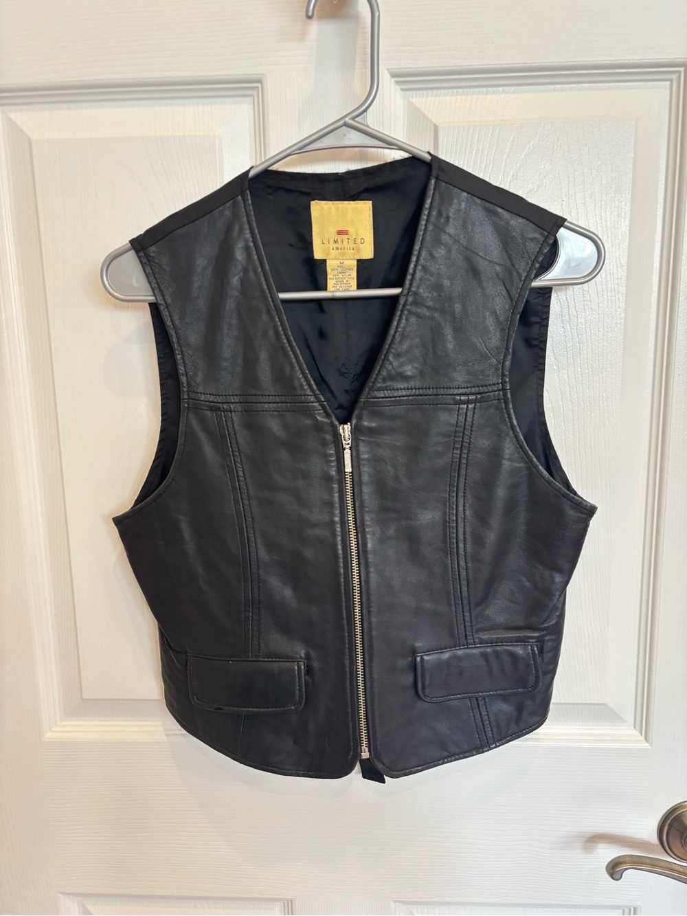 The Limited Vintage Black Leather Zip-Front Vest